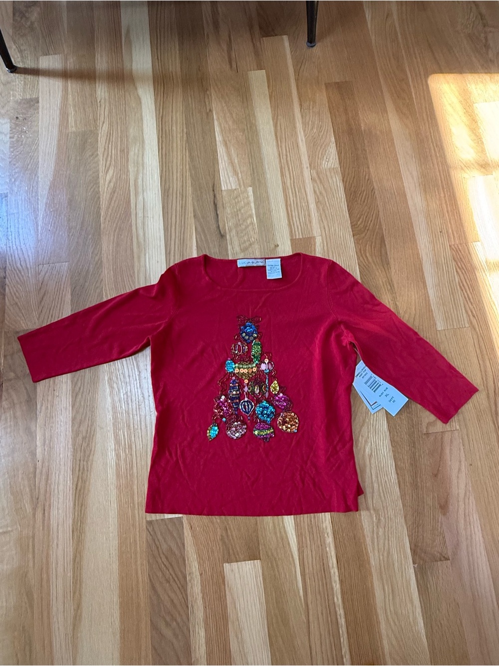 NWT Lucia Burns | Red Christmas Tree Embellished Top | Size XL